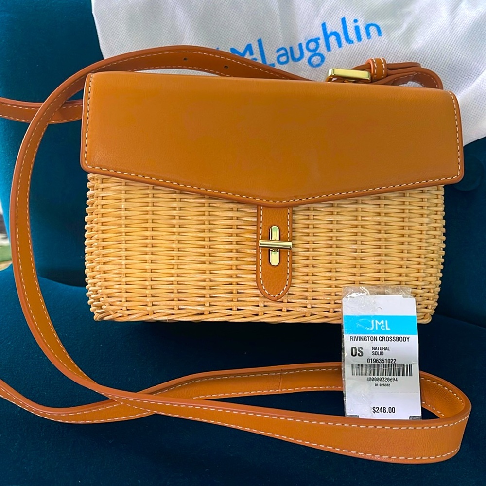 Pristine J. McLaughlin Rivington Wicker Crossbody with Dustbag